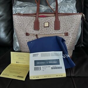 Dooney & Bourke Leather Ostrich Tote in Light Taupe